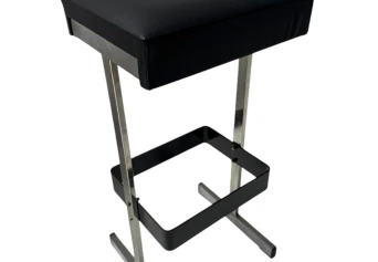 Four Mid-Century Modern Bar Stools with Black Leather Seats, 1970s